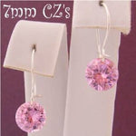 STERLING SILVER 7MM PINK CZ DROP SAFETY HOOK EARRINGS