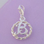 STERLING SILVER 12mm ALPHABET INITIAL CLIP ON CHARM LETTER B -CH-SS-HR1171-B