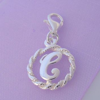 STERLING SILVER 12mm ALPHABET INITIAL CLIP ON CHARM LETTER C -CH-SS-HR1171-C