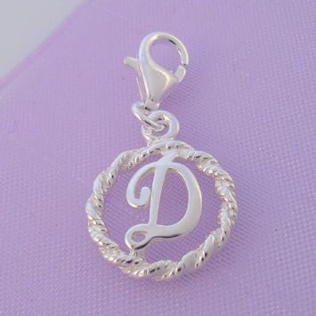 STERLING SILVER 12mm ALPHABET INITIAL CLIP ON CHARM LETTER D -CH-SS-HR1171-D