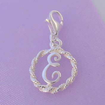 STERLING SILVER 12mm ALPHABET INITIAL CLIP ON CHARM LETTER E -CH-SS-HR1171-E