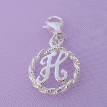 STERLING SILVER 12mm ALPHABET INITIAL CLIP ON CHARM LETTER H -CH-SS-HR1171-H
