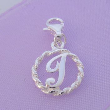 STERLING SILVER 12mm ALPHABET INITIAL CLIP ON CHARM LETTER J -CH-SS-HR1171-J