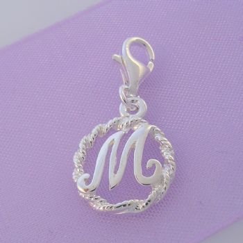STERLING SILVER 12mm ALPHABET INITIAL CLIP ON CHARM LETTER M -CH-SS-HR1171-M