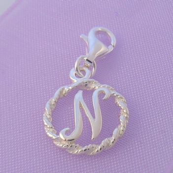 STERLING SILVER 12mm ALPHABET INITIAL CLIP ON CHARM LETTER N -CH-SS-HR1171-N