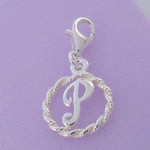 STERLING SILVER 12mm ALPHABET INITIAL CLIP ON CHARM LETTER P -CH-SS-HR1171-P