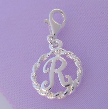 STERLING SILVER 12mm ALPHABET INITIAL CLIP ON CHARM LETTER R -CH-SS-HR1171-R