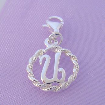 STERLING SILVER 12mm ALPHABET INITIAL CLIP ON CHARM LETTER U -CH-SS-HR1171-U