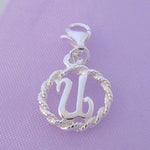 STERLING SILVER 12mm ALPHABET INITIAL CLIP ON CHARM LETTER U -CH-SS-HR1171-U