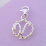 STERLING SILVER 12mm ALPHABET INITIAL CLIP ON CHARM LETTER V -CH-SS-HR1171-V
