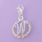 STERLING SILVER 12mm ALPHABET INITIAL CLIP ON CHARM LETTER W -CH-SS-HR1171-W