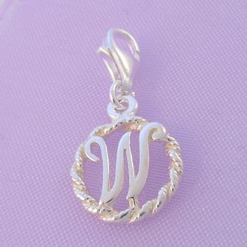 STERLING SILVER 12mm ALPHABET INITIAL CLIP ON CHARM LETTER W -CH-SS-HR1171-W