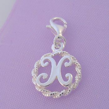 STERLING SILVER 12mm ALPHABET INITIAL CLIP ON CHARM LETTER X -CH-SS-HR1171-X