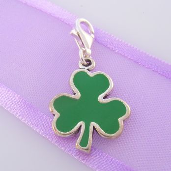 STERLING SILVER GOOD LUCK SHAMROCK CLOVER CLIP ON CHARM - TI-02057