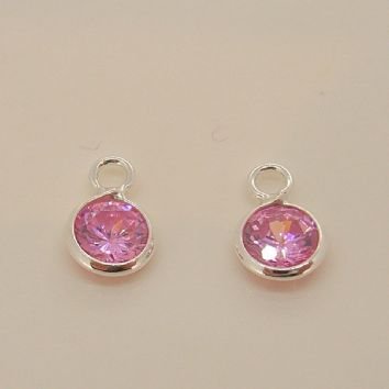 STERLING SILVER 5mm PINK CZ ROUND SLEEPER CHARMS -C-SS-5mmCZround-pink