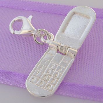 STERLING SILVER MOBILE FLIP CELL PHONE CLIP ON CHARM - HR3412