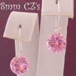 STERLING SILVER 8MM PINK CZ DROP SAFETY HOOK EARRINGS