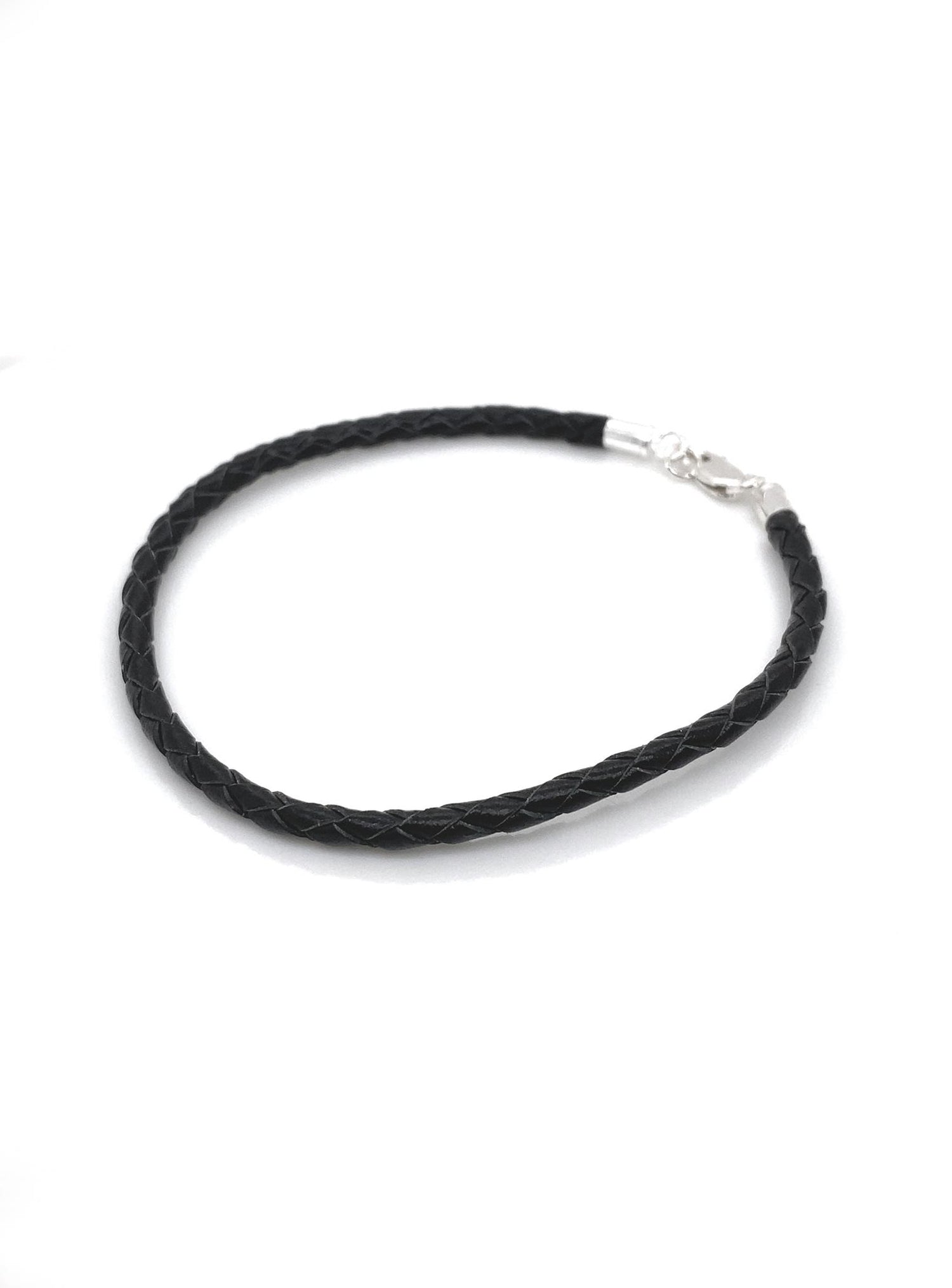 Sterling Silver Black Leather Bracelet
