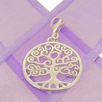 STERLING SILVER 20mm FAMILY TREE OF LIFE CLIP ON CHARM PENDANT - KB123-PCT-SS