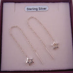 STERLING SILVER STAR CHARM THREAD EARRINGS CHAIN DESIGN
