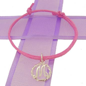 STERLING SILVER PERSONALISED ALPHABET INITIAL CHARM COTTON CORD ADJUSTABLE BRACELET -BLET-CC-HR1171-Cord