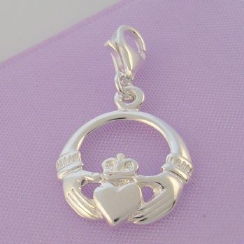 STERLING SILVER 16mm IRISH CLADDAGH CLIP ON CHARM - HR1511