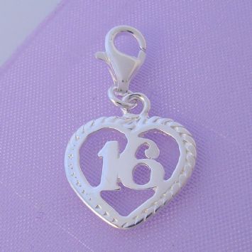 STERLING SILVER 14mm 16th BIRTHDAY CLIP ON CHARM - HR2892