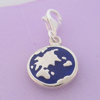 STERLING SILVER DOUBLE SIDED MAP OF WORLD CLIP ON CHARM - TI-09433