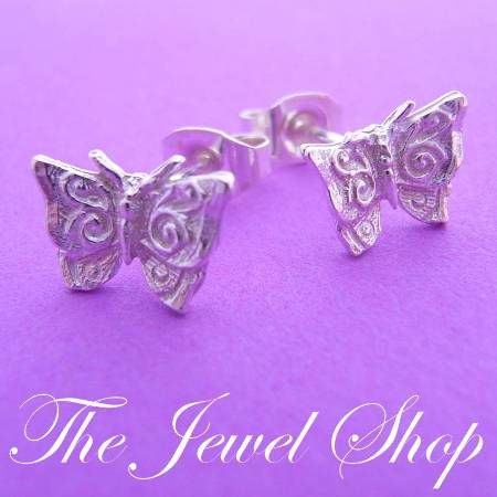 STERLING SILVER 10mm BUTTERFLY CHARM STUD EARRINGS