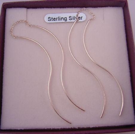 STERLING SILVER CURVY THREAD EARRINGS CHAIN DESIGN
