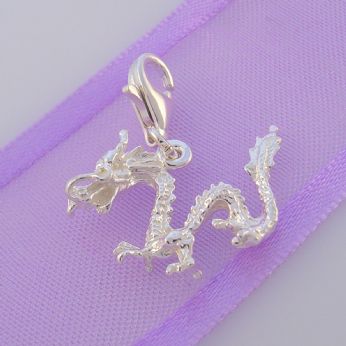 STERLING SILVER 18mm x 15mm DRAGON CLIP ON CHARM - HR305
