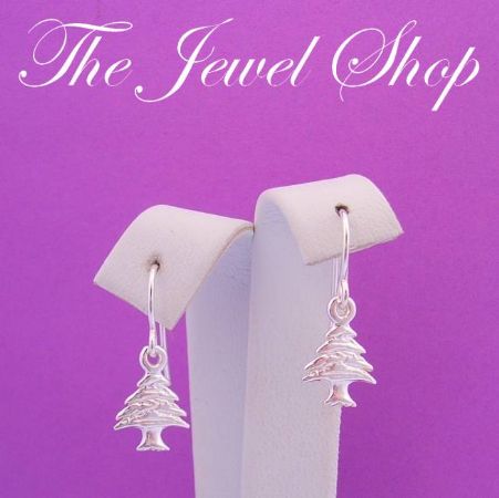 STERLING SILVER OH CHRISTMAS TREE CHARM HOOK EARRINGS