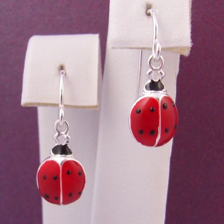 STERLING SILVER 8MM LADYBUG CHARM HOOK EARRINGS
