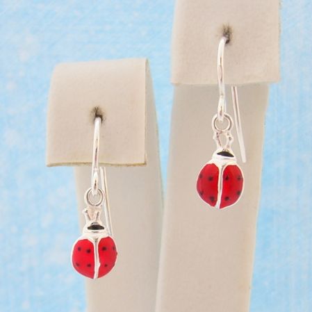 STERLING SILVER 5MM LADYBUG CHARM HOOK EARRINGS
