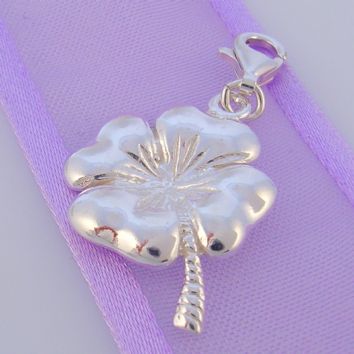 STERLING SILVER 17mm LUCKY 4 LEAF CLOVER CLIP ON CHARM - HR2716