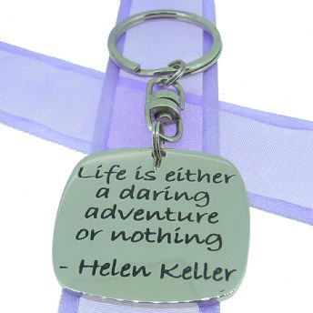 SQUARE POETIC AFFIRMATION KEY RING - Life is either a daring adventure or nothing - KC-1-49