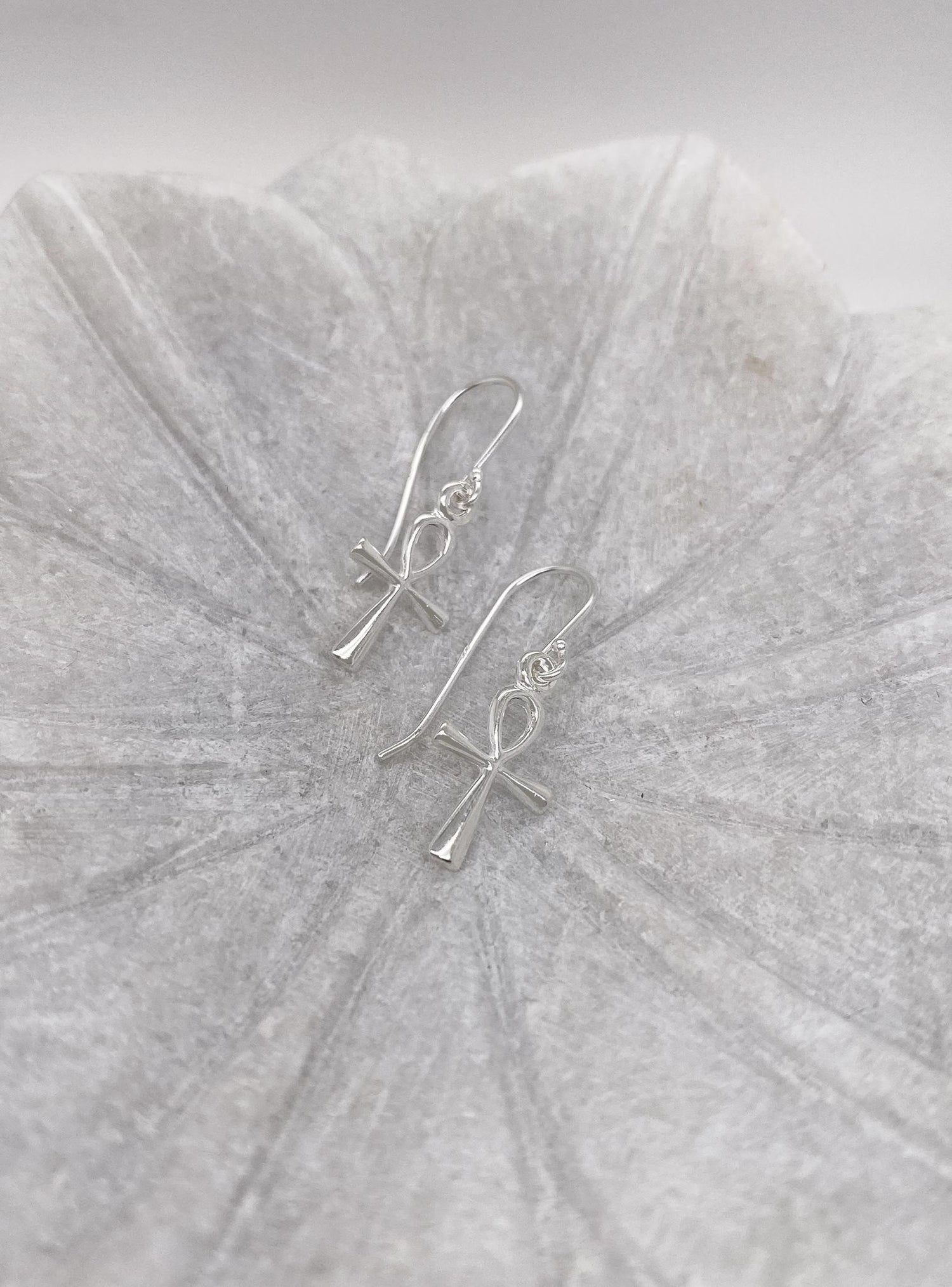 Sterling Silver 9mm Egyptian Ankh Charm Hook Earrings