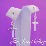 STERLING SILVER 8mm x 15mm CROSS CHARM HOOK EARRINGS