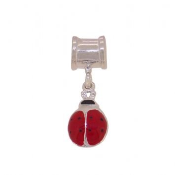 STERLING SILVER RED LADYBUG BEAD CHARM SLIDER