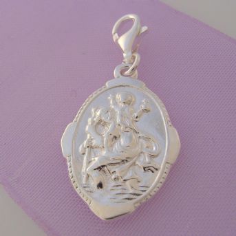 STERLING SILVER 15mm x 23.5mm ST CHRISTOPHER TRAVEL SAINT CLIP CHARM -HR2115