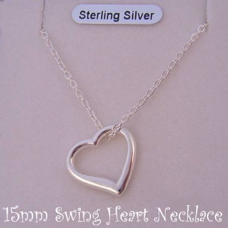 STERLING SILVER 15MM SWING HEART CHARM PENDANT CABLE NECKLACE 45CM