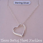 STERLING SILVER 15MM SWING HEART CHARM PENDANT CABLE NECKLACE 45CM
