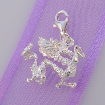 STERLING SILVER 20mm x 18mm DRAGON CLIP ON CHARM - HR304