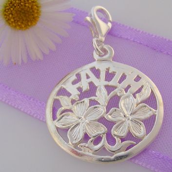STERLING SILVER 20mm ROUND FAITH CLIP ON CHARM - HRKB17