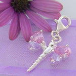 STERLING SILVER PINK LILAC CZ DRAGONFLY CLIP ON CHARM - JC CZ