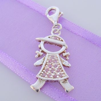 STERLING SILVER 24mm LITTLE GIRL CZ CLIP ON CHARM - JCV266