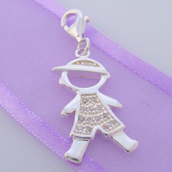 STERLING SILVER 24mm LITTLE BOY CZ CLIP ON CHARM - JCV343