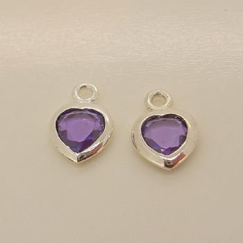 STERLING SILVER 7mm PURPLE CZ HEART SLEEPER CHARMS -C-SS-7mmCZheart-purple