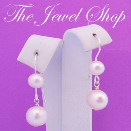 STERLING SILVER 6mm & 8mm NATURAL WHITE FRESHWATER PEARL HOOK EARRINGS