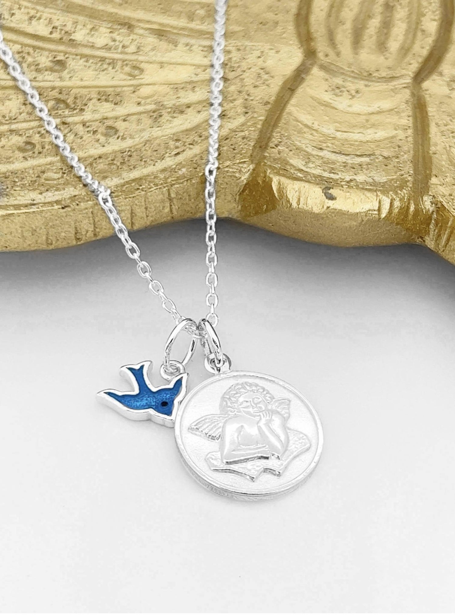 Sterling Silver 15mm Guardian Angel Prayer Pendant Charm